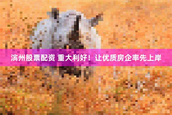 滨州股票配资 重大利好！让优质房企率先上岸