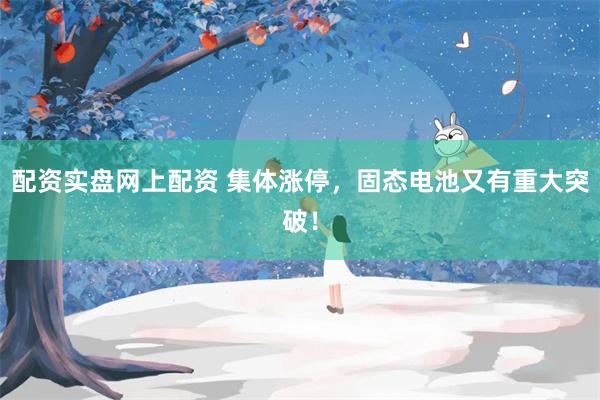 配资实盘网上配资 集体涨停，固态电池又有重大突破！